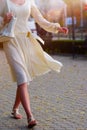 Fashion woman in autumn spring dress on city street. Royalty Free Stock Photo