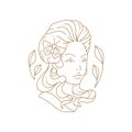 Fashion woman bust Greek antique goddess silhouette with decorative butterfly and branches hairstyle