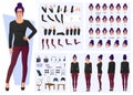 Fashion Woman Character Design Set, Front, side, back view, Poses, And Gestures Flat Design Royalty Free Stock Photo