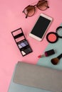 Fashion woman essentials, cosmetics, makeup accessories Royalty Free Stock Photo