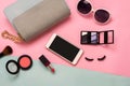 Fashion woman essentials, cosmetics, makeup accessories Royalty Free Stock Photo