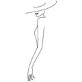 Fashion woman in hat. Saxy lady silhouette. One line drawing. Royalty Free Stock Photo