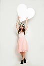 Fashion Woman holding Big White Heart Banner Royalty Free Stock Photo