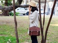 Fashion woman with leather bag Royalty Free Stock Photo