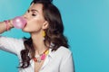 Fashion Woman With Pink Bubble Gum