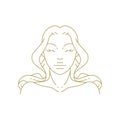 Fashion woman portrait beauty face hair skin care salon line art deco vintage logo vector Royalty Free Stock Photo