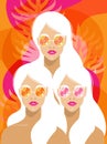 Fashion woman summer portrait. Model girls with citrus orange sunglasses Royalty Free Stock Photo