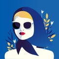 Fashion woman in sunglasses and kerchief. glamourous girl. Fashionable female portrait for prints, cards