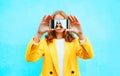 Fashion woman takes picture self portrait on smartphone Royalty Free Stock Photo