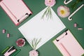 Fashion woman team office workspace mockup flat lay