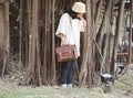 Fashion woman with vintage leather bag Royalty Free Stock Photo