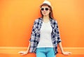 Fashion woman wearing a straw hat and sunglasses Royalty Free Stock Photo