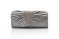 Fashion women grey handbag clutch isolated on white background,