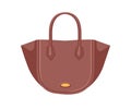 Fashion women leather handbag with handles, open-top compartment and wide side wings. Modern semi-circle shopper bag