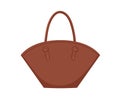 Fashion women leather handbag with rounded open top and handles. Modern stylish handheld basket tote bag with wide sides