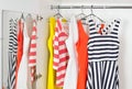 Fashion women's dresses on hangers Royalty Free Stock Photo