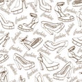 Fashion women shoes seamless pattern.Outline Royalty Free Stock Photo