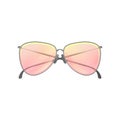 Fashion women sunglasses with yellow-pink gradient lenses and thin silver frame. Stylish accessory. Flat vector icon of