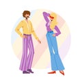 Fashion 1970 Year Disco Style Young People Vector