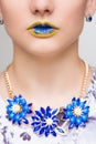 Fashion Yellow, Blue Lips and Closeup. Make