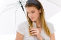 Fashion - young woman umbrella designer clothes Royalty Free Stock Photo