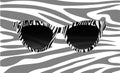 Fashion zebra glasses. Accessory Art collection cool design. Women`s sunglasses, women`s accessory. Zebra background, vector