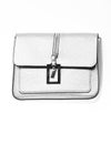 Fashionable accessories concept. Purse made out of silver leather on white background, isolated. Handbag for women with Royalty Free Stock Photo