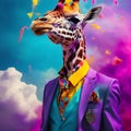 Fashionable anthropomorphic giraffe in a suit
