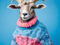 Fashionable antropomorphic portrait of A Rocky Mountian bighorn sheep wearing sweater