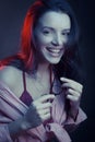 Fashionable Artistic Portrait Of A Beautiful Female Model In Bright Lights Royalty Free Stock Photo