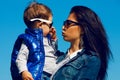 Fashionable baby boy and his gorgeous mother Royalty Free Stock Photo