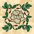 Fashionable badge or patch for womans on camouflage background. Embroidery Rose with Leaves for punk rock girl. Design element or Royalty Free Stock Photo