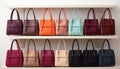 Fashionable bag collection in modern design, elegance in leather generated by AI