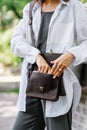 Fashionable, beautiful, women`s bag from a close angle.