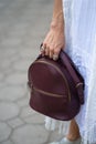 Fashionable, beautiful, women`s bag from a close angle.