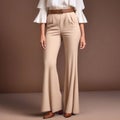 Fashionable beige pants and blouse for women.