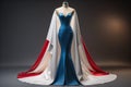 Fashionable blue and red dress on a mannequin. generative ai