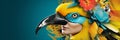 Fashionable bright girl in a toucan mask