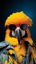 Fashionable bright parrot with glasses