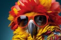 Fashionable bright parrot with glasses
