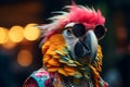 Fashionable bright parrot with glasses