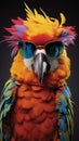 Fashionable bright parrot with glasses