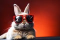 Fashionable bunny wears chic glasses, framed against a serene backdrop