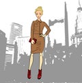 Fashionable business woman in jacket and midi pencil skirt, office look