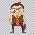 Fashionable cartoon businessman with leather briefcase. Business character. Office manager. Man in suit with tie Royalty Free Stock Photo