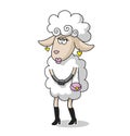 fashionable cartoon sheep with a pink handbag