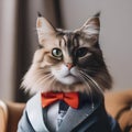 A fashionable cat in stylish clothing, posing for a portrait with a playful expression1