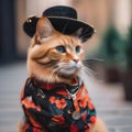 A fashionable cat in stylish clothing, posing for a portrait with a playful expression2