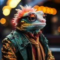 fashionable chameleon in clothes AI generated Royalty Free Stock Photo