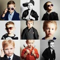 Fashionable child.handsome little boy.Beauty color collage